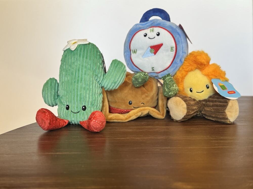 Target Gigglescape Camping Plush Bundle of 4 Compass Cactus Fire Cowboy Hat NWT